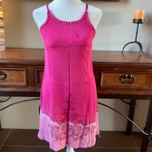 Tiki Palm Tie Dye Sleeveless Sundress. Light & Dark Pink. Size S